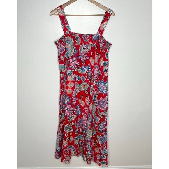 Talbots Womens Fit And Flare Midi Dress 16 Red Colorful Paisley Cotton Summer - Picture 9 of 10